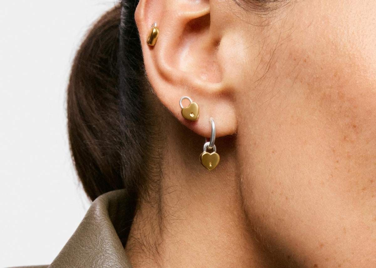 Pendientes de aro bicolor corazón candado TOUS Unlock