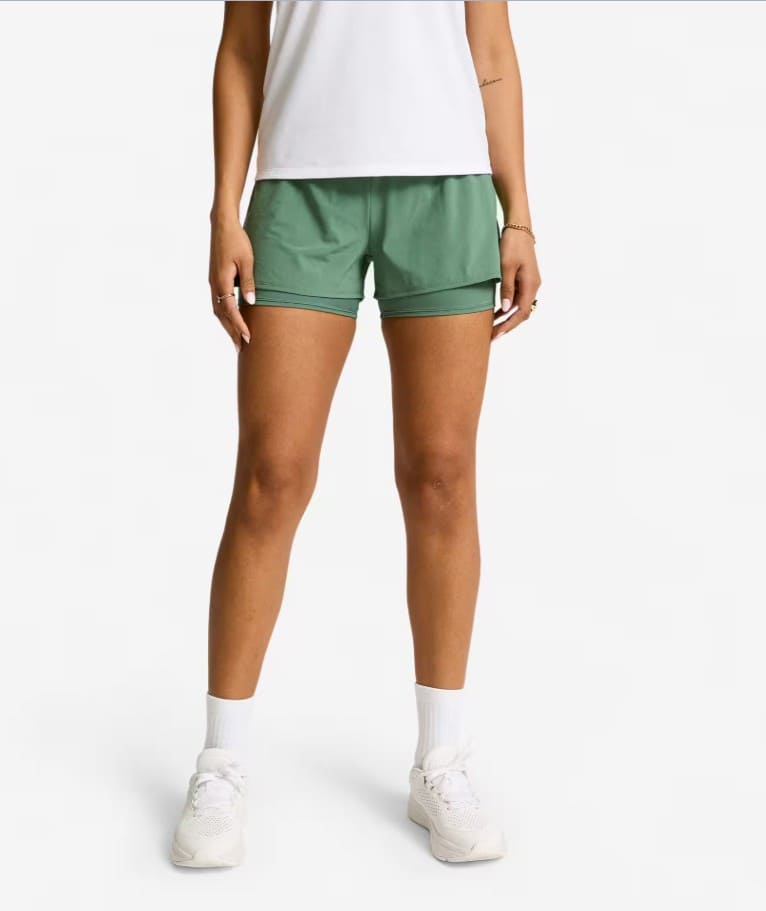 DOMYOS Pantalón Corto Fitness Mujer Verde Oscuro 2 En 1 de Decathlon