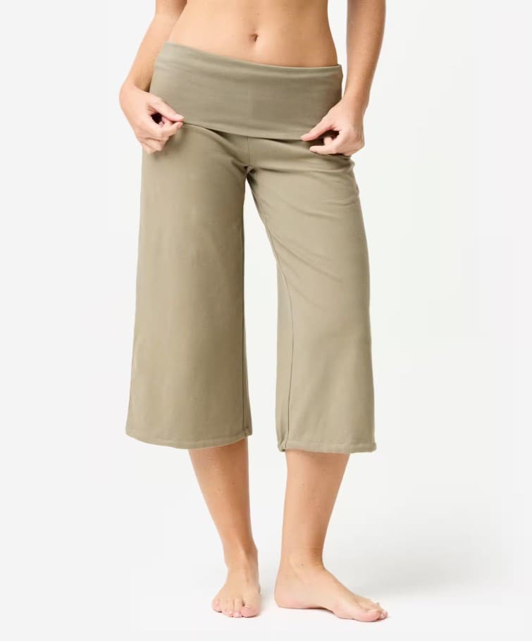 KIMJALY Pantalón Pirata Yoga Mujer Marrón Algodón Talle Alto de Decathlon
