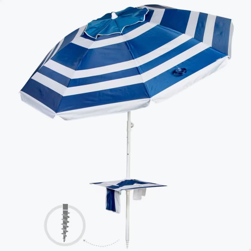 Aktive Sombrilla playa grande inclinable 210 cm UV50 marinera con mesa de Decathlon