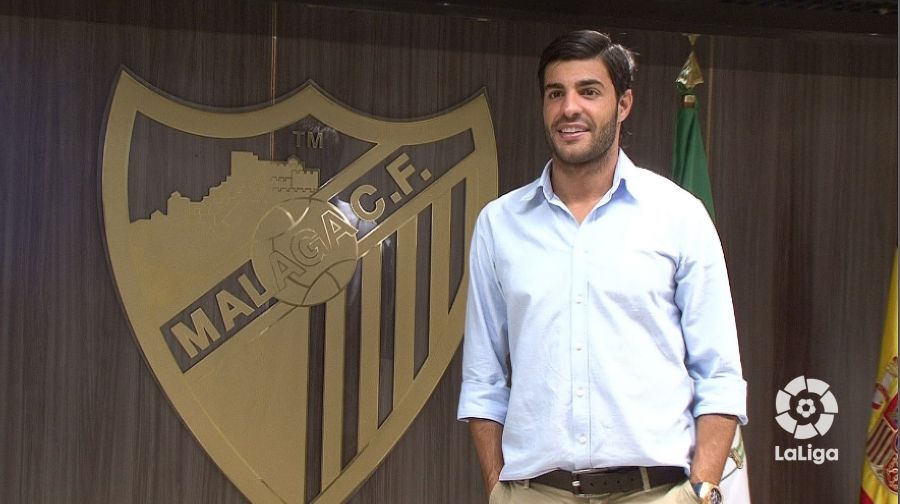 Miguel Torres durante su presentación con el Málaga CF