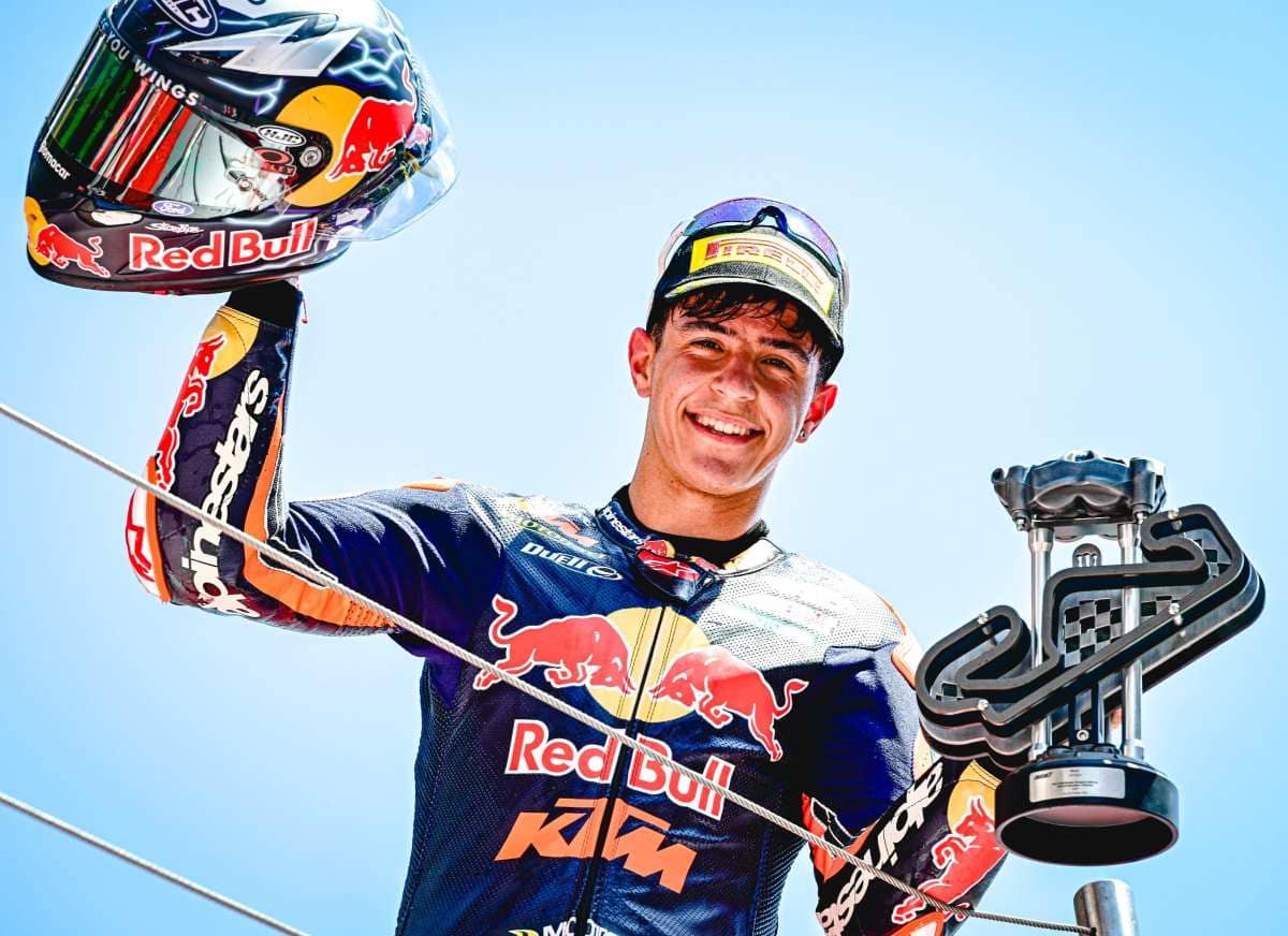 X Red Bull KTM Ajo. Jose Antonio Rueda tras conseguir un tercer puesto en el GP de Cataluña 2024.