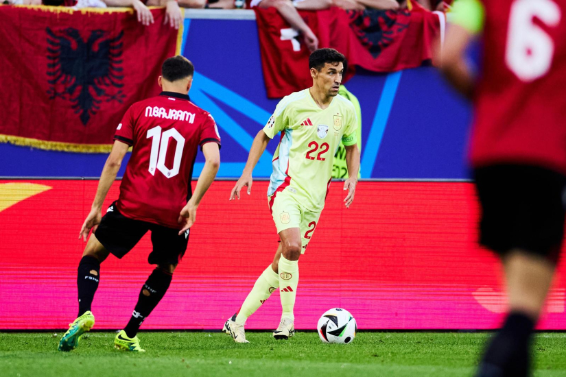 Jesús Navas durante el partido que enfrentó a España y Albania en la Eurocopa