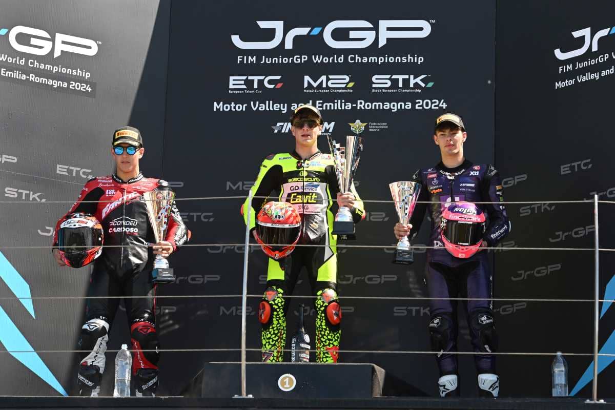 Alberto Surra, Roberto García y Alberto Ferrandez, podio Moto2  | FIM JuniorGP World Championship