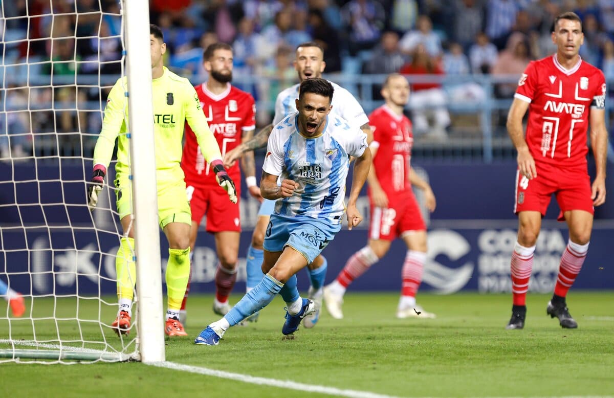Nélson Monte tras marcar el 1-0 en el Málaga CF - Cartagena