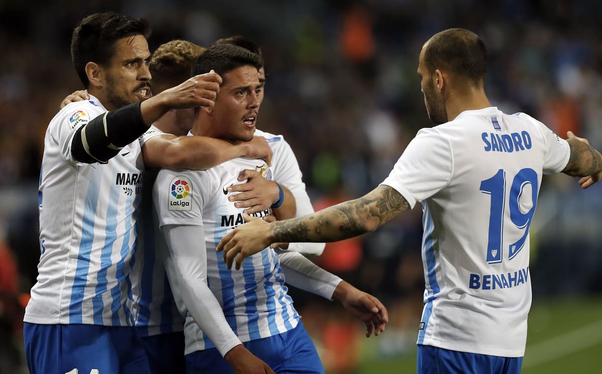 Pablo Fornals celebrando un gol del Málaga CF
