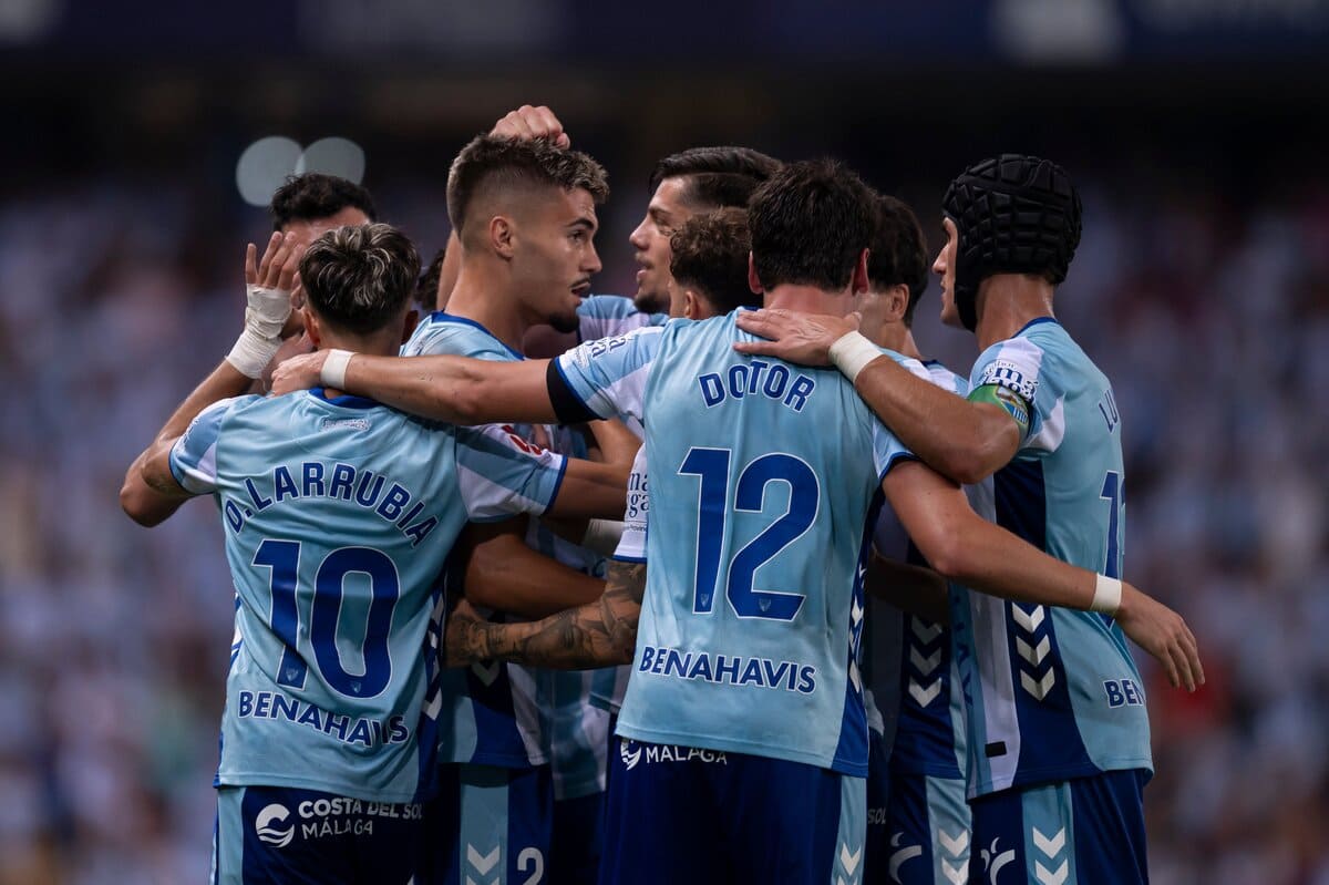 Jugadores del Málaga CF celebrando uno de los goles