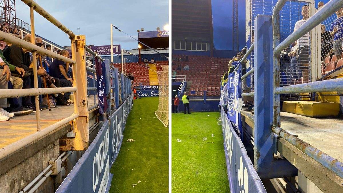 Desperfectos en las vallas del Estadio Francisco de la Hera en el encuentro entre el CD Extremadura y el Xerez Deportivo