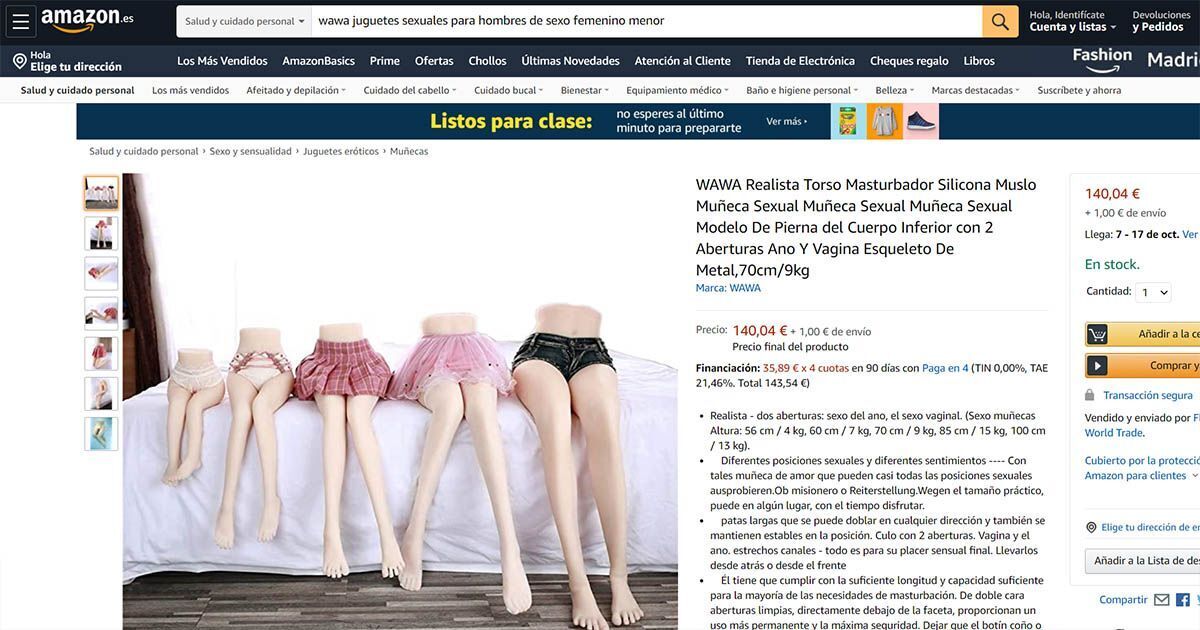 Amazon venta juguetes sexuales eróticos de niñas muñecas