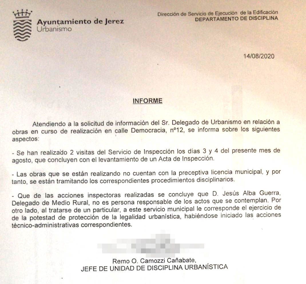 Informe casa ilegal jesus alba ayuntamiento de Jerez mamen sanchez mamen sánchez