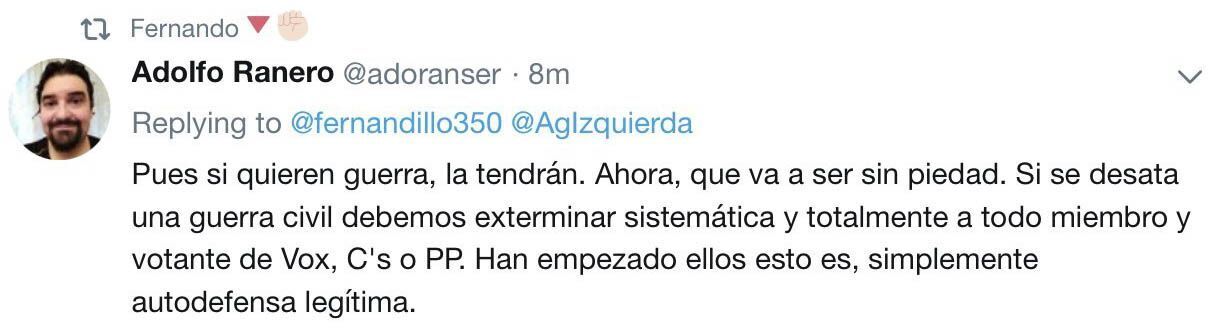 Adolfo Ranero Tweet Podemos Guerra Civil