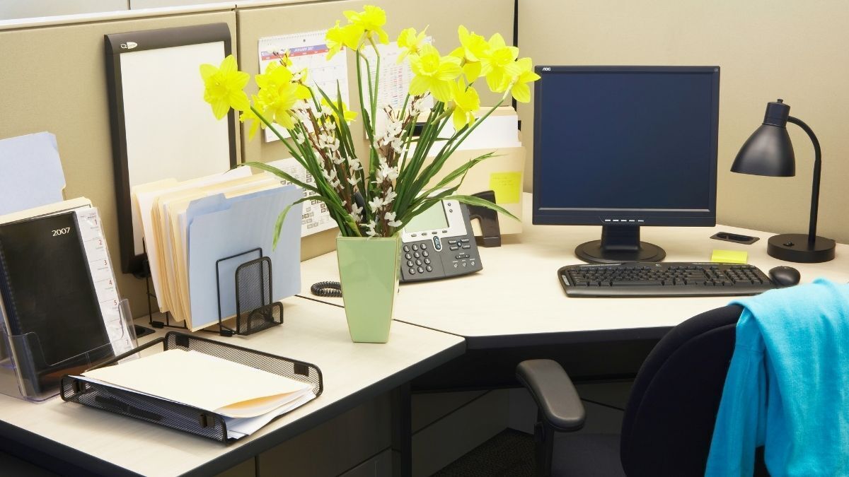 flores en la oficina lugar de trabajo
